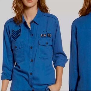 Rails NWT Women Blue Banks Raw‎ Edge Indigo Military Patch Button Down Shirt XS